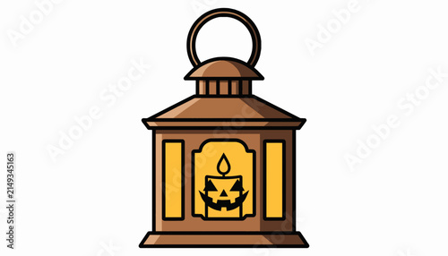 Vintage halloween lantern with a glowing jack o lantern candle