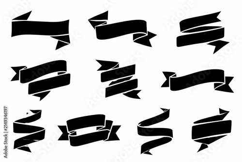 Twelve black silhouette of ribbons and twisted ribbon