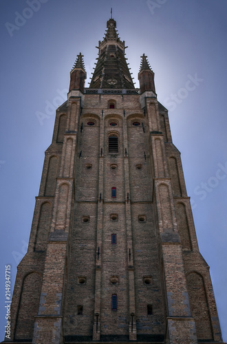 Majestic Spire of the Church of Our Lady in Bruges, Belgium