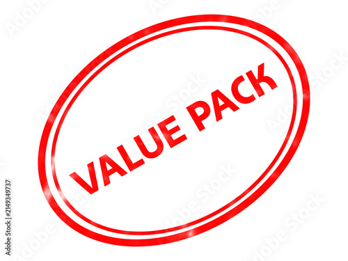Value pack red stamp icon, promotional rubber seal for retail marketing, red oval discount label on white background
