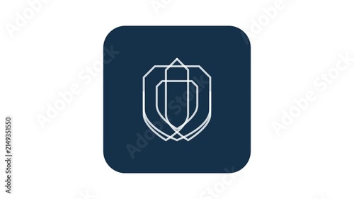 Modern abstract geometric logo design featuring white interlocking linear shapes on a dark blue rounded square background