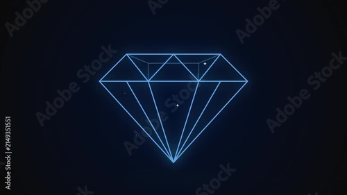 Neon Blue Wireframe Diamond Animation Graphic Element on Dark Background