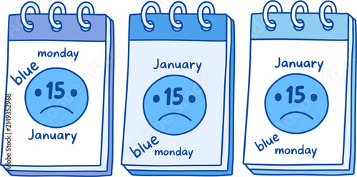 Cuadro en lienzo Blue Monday calendar vector illustration with sad face icon for winter gloom