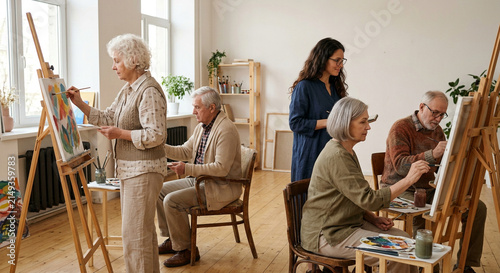 Senior Group Art Class in Facility - AI generated