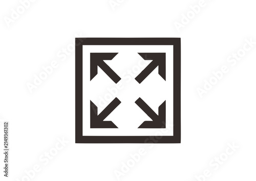 Minimalist black expand icon featuring four arrows pointing to corners inside a square frame for fullscreen or scale UI design