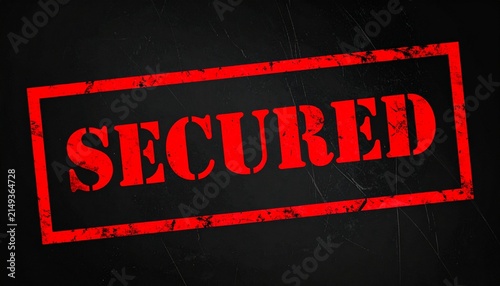 SECURED Stamp Artwork Bold Red Typography Black Background Safety Protection Confidentiality Verified Security Design Assurance Inspiration