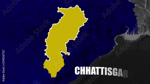 Chhattisgarh State Map Highlight Animation, Geographic Location, Smooth Border Outline, Regional Territory, Indian Geography, Central India, Cartography, Travel, News, Documentary Visualization