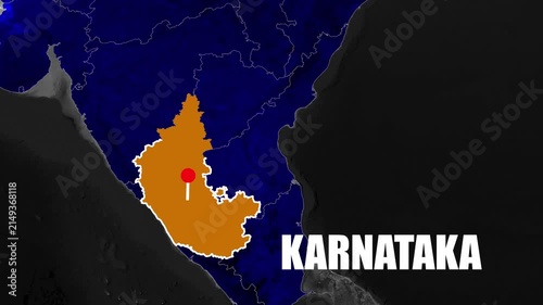 Karnataka State Map Highlight Animation, Geographic Location, Smooth Border Outline, Regional Territory, Indian Geography, South India, Cartography, Travel, News, Documentary Visualization