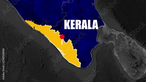 Kerala State Map Highlight Animation, Geographic Location, Smooth Border Outline, Regional Territory, Indian Geography, South India, Cartography, Travel, News, Documentary Visualization