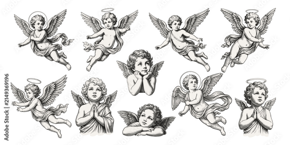 Obraz premium Vintage Cupid Angels Vector Collection