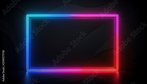 Colorful Neon Light Frame on Dark Background.
