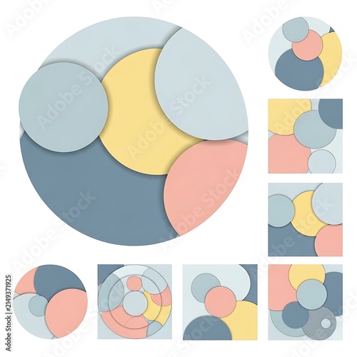 Colorful overlapping circles in various arrangements.
