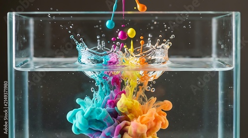 Colorful Paint Explosion in Water with Vibrant Splashes.