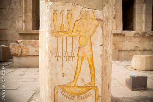 Carved hieroglyph within Queen Hatshepsut temple, Al Qarna, Luxor Governorate, Egypt