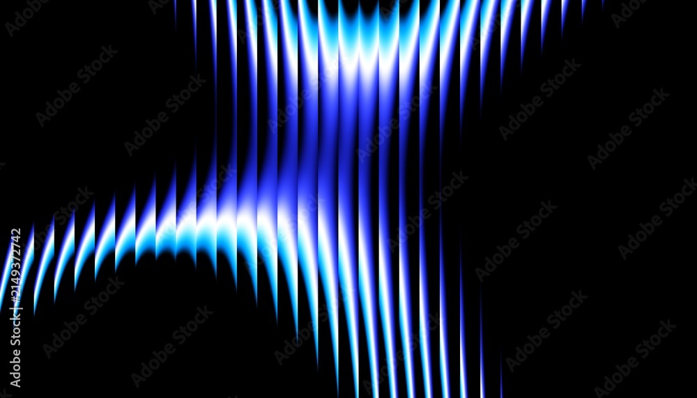 Fototapeta premium 3d render, dynamic abstract geometric stripes in blue and white gradient on a black background