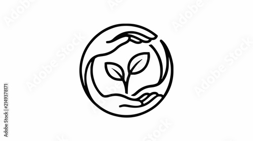 Caring hands protecting small plant sprout icon