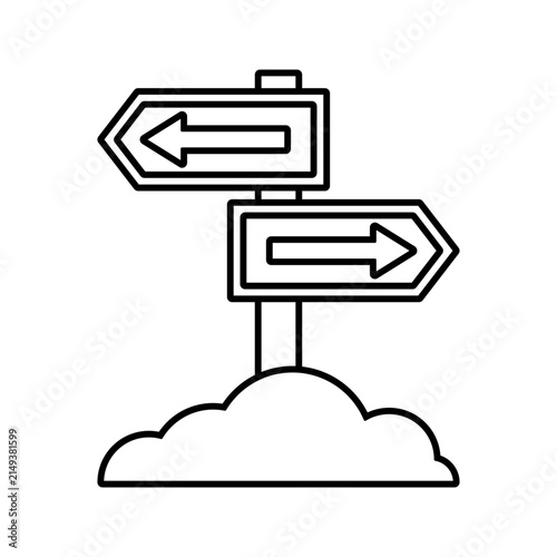 Direction Sign. Lineart style signpost. Navigation element for camping park and outdoor adventure.