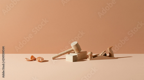 Pastel Terracotta Background with Small Woodworking Tools