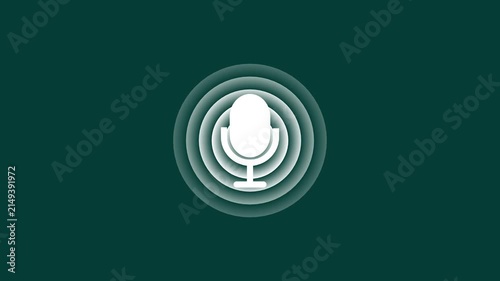 Animated microphone with pulsing sound waves for podcast and audio branding, minimalist motion broadcast