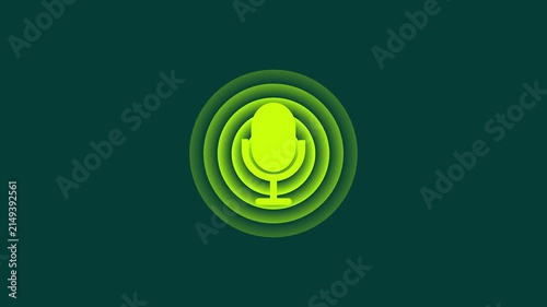 Animated microphone with pulsing sound waves for podcast and audio branding