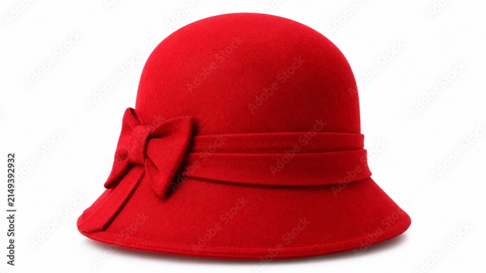 Fototapeta premium Elegant Red Cloche Hat Isolated on White Background