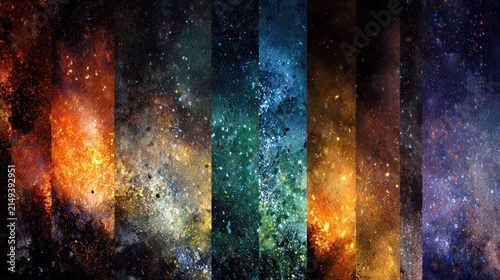 Abstract colorful cosmic artwork depicting vibrant universe with star clusters