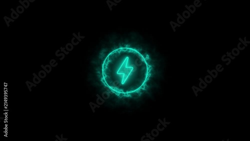 Neon lightning bolt with glowing energy aura, abstract electric power symbol animation