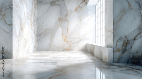 Elegant marble interior with natural light creating a serene minimalist space
