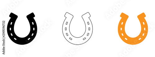 Horseshoe Vector Icon Set, Lucky Charm Fortune Horse Equipment Success Metal Shoe Black Orange Solid Line Outline Graphic Symbol Illustration Isolated Sign Web App Graphic Design Collection Set