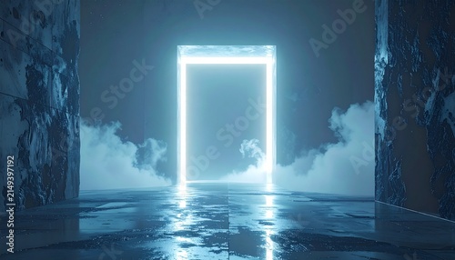 Mysterious Glowing Portal in a Dark, Misty Environment.