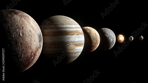 Planets in a row solar system display on black background