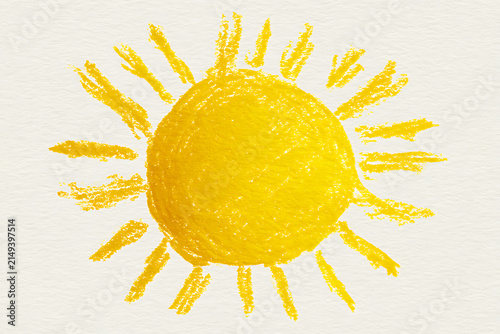 Child s drawing of a sun crayon style illustration on a white background