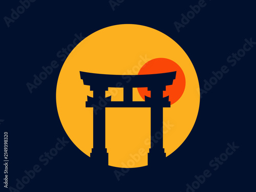 Japanese Torii Gate with Sun Flat Design