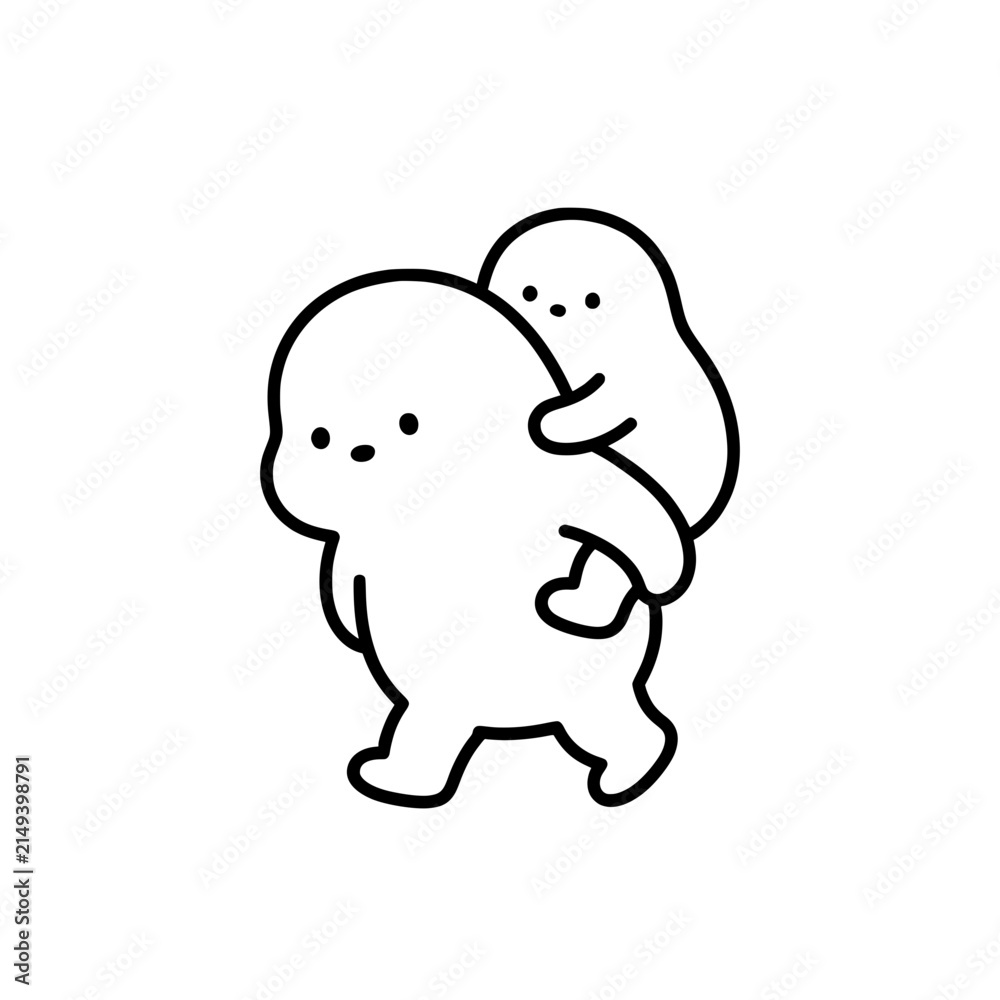 Fototapeta premium This illustration features two adorable characters, one giving a piggyback ride to the other, depicting friendship and playful companionship, evoking joy and warmth.