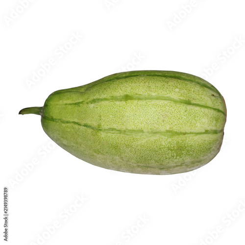 Cuadro en lienzo Single immature oblong gourd with light green stripes on a neutral background fo