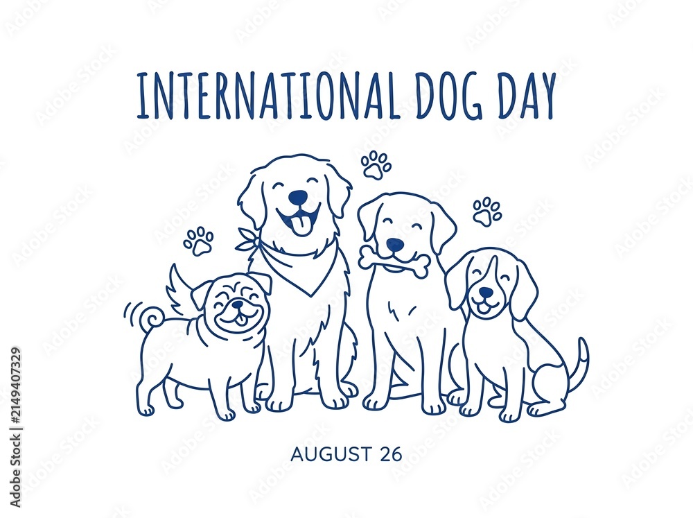 Fototapeta premium Group of diverse dog breeds for international dog day