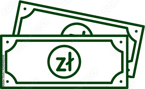 Polish Zloty Banknote Bill Outline Icon