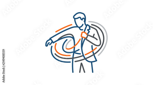 A stylized line art illustration of a professional person in a suit