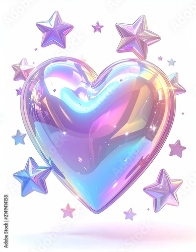 Iridescent Heart Floating Among Colorful Stars