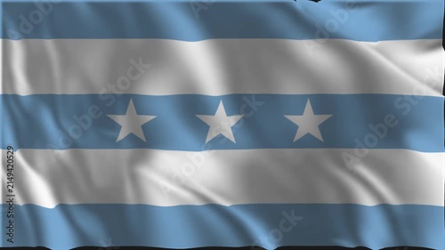 Flag of Guayaquil waving slowly in the foreground.