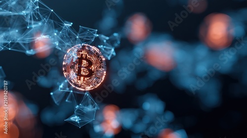Bitcoin digital cryptocurrency concept illustrative image futuristic network