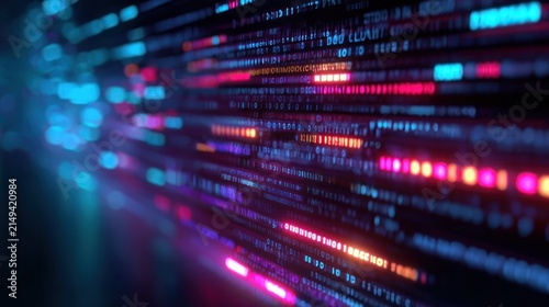 Abstract digital data stream with vibrant neon light effects