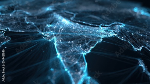 Abstract glowing network of connections over a digital earth map