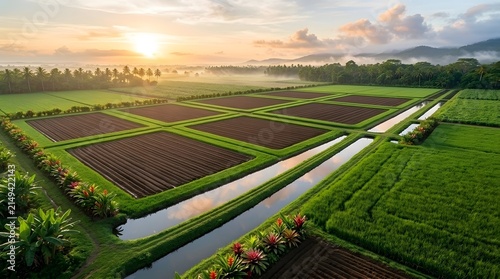 Flat agricultural field under clear sky