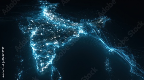 Abstract glowing outline of india digital connectivity and network