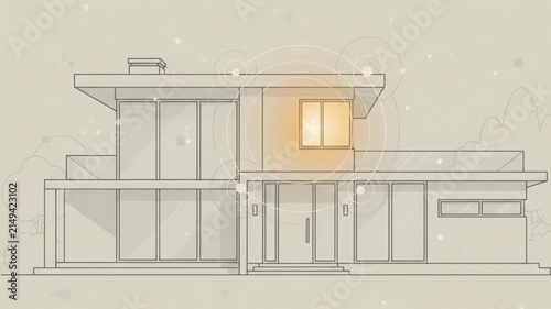 Smart Home Icon with Window Light Glowing on Light Background