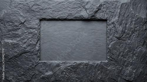 Natural grey slate stone texture with rough surface with surface rectangular inset