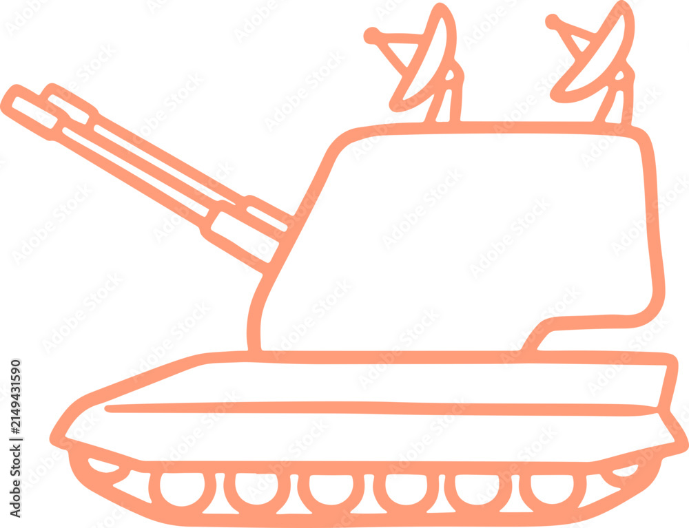 Obraz premium Modern Military Air Defense System Vector Doodle, Depicting Surveillance Vehicle with Cannon for Security Concepts.