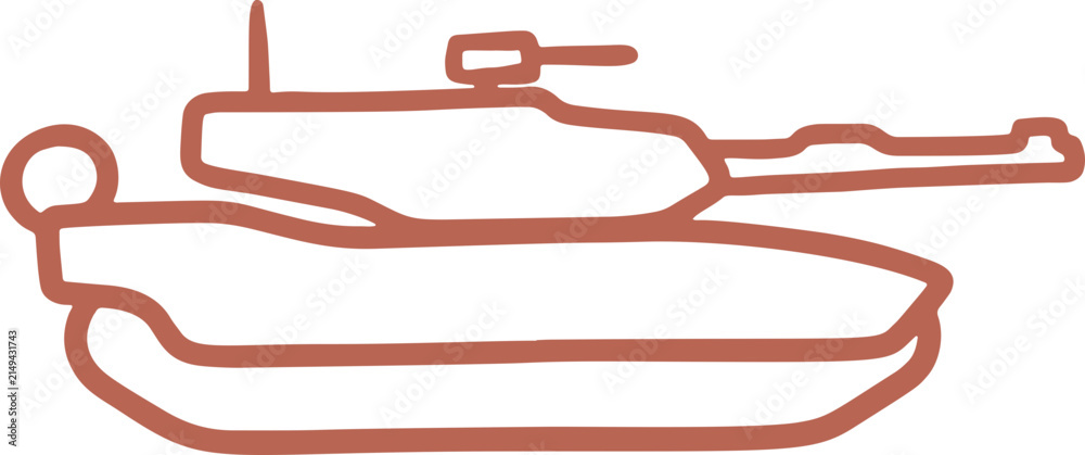 Obraz premium Simple doodle tank vector illustration, military armored vehicle in side profile, symbolizing strength and defense.