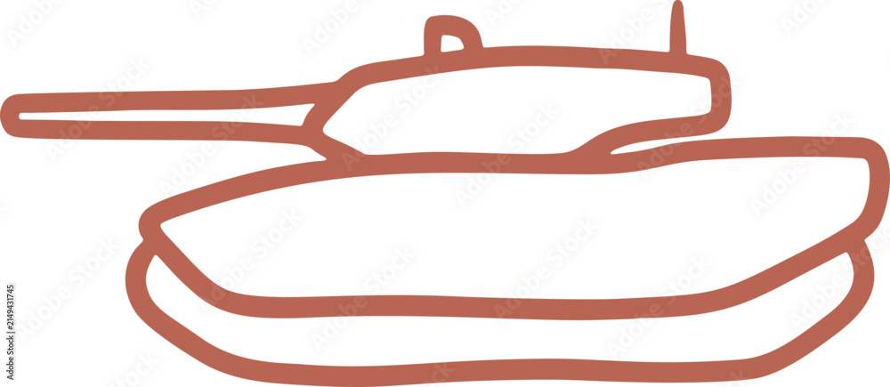 Obraz premium Simple doodle outline of a military tank, vector illustration depicting modern warfare and conflict from a side view, minimalist design.
